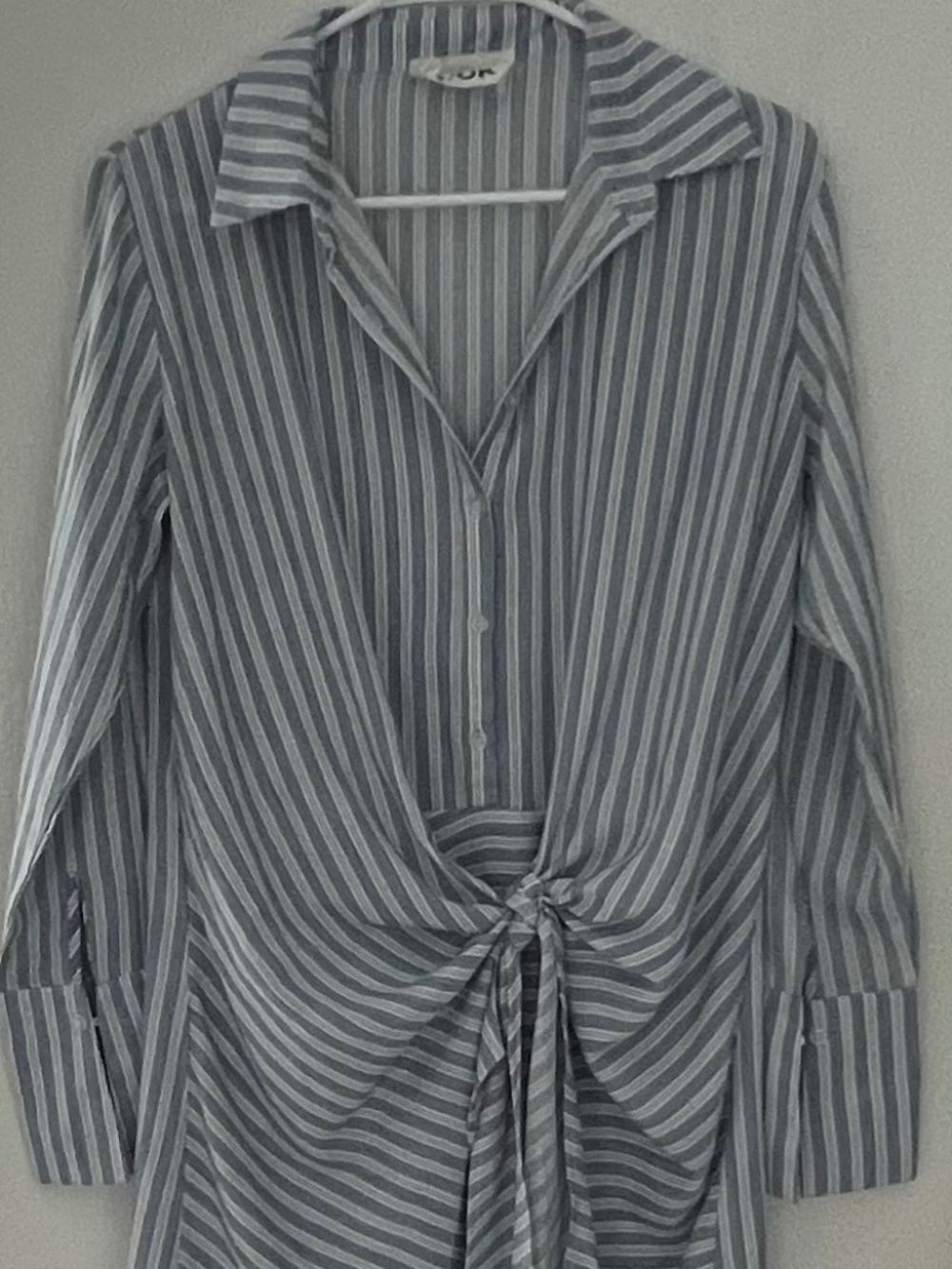 A/OK Blue Striped Long Sleeve Button Down Tie Waist Mini Shirt Dress Size Medium